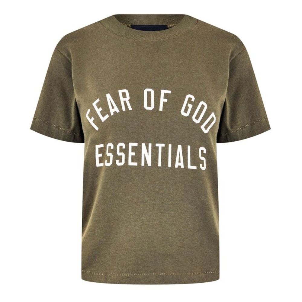 Fear Of God Essentials Womens/Ladies Logo Triblend Cropped Boxy T-Shirt / Milita